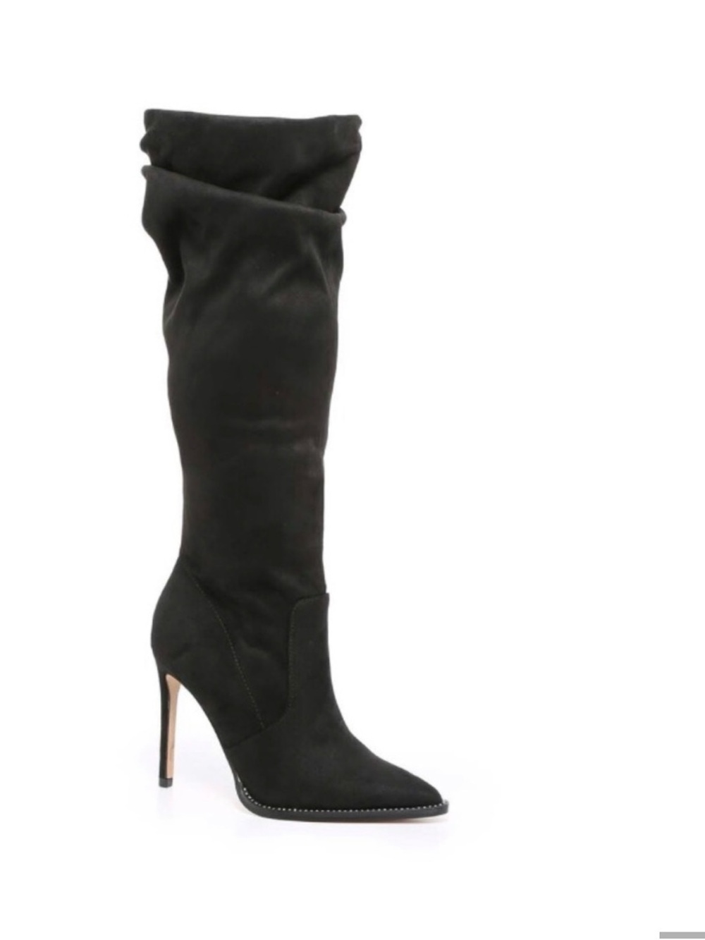 Women's Black Suede Tall with Sparkle Stiletto Boot